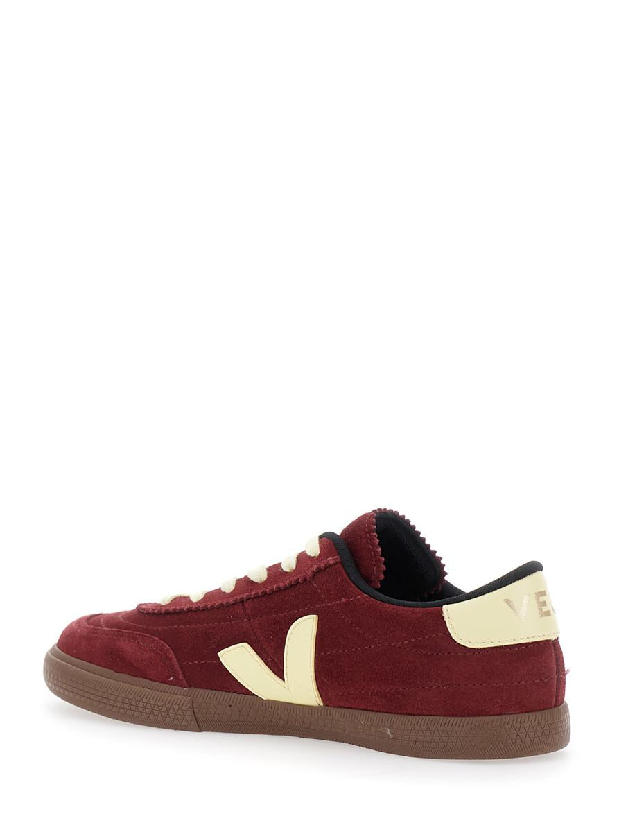 'Panenka' Bordeaux Low Top Sneakers With Logo Patch On The Side And Contrasting Heel With Logo Lettering In Leather Unisex