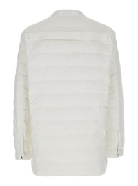 White Down Jacket With Logo Patch On The Sleeve And Snap Buttons In Tech Fabric Man