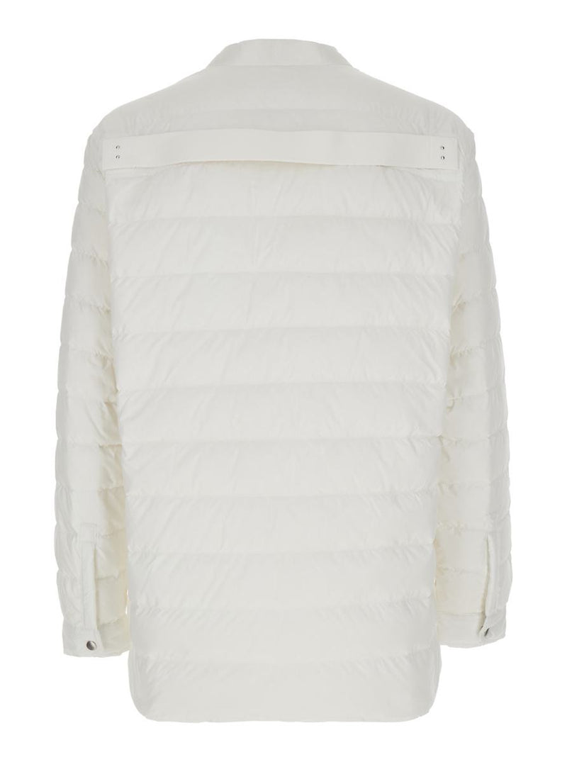 White Down Jacket With Logo Patch On The Sleeve And Snap Buttons In Tech Fabric Man