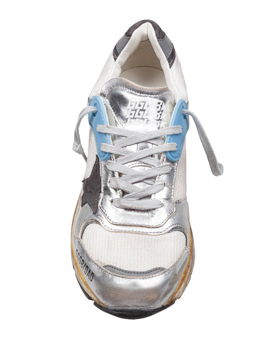 Golden Goose Upper In White Mesh And Silver Laminated Leather