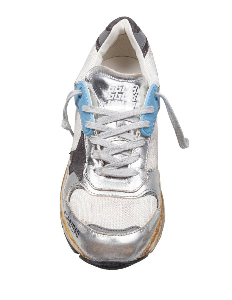 Golden Goose Upper In White Mesh And Silver Laminated Leather