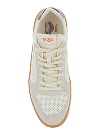 'V-82' Grey Low Top Sneakers With Logo Patch On Tongue And Side And Logo Letteirng On The Heel In Leather Unisex