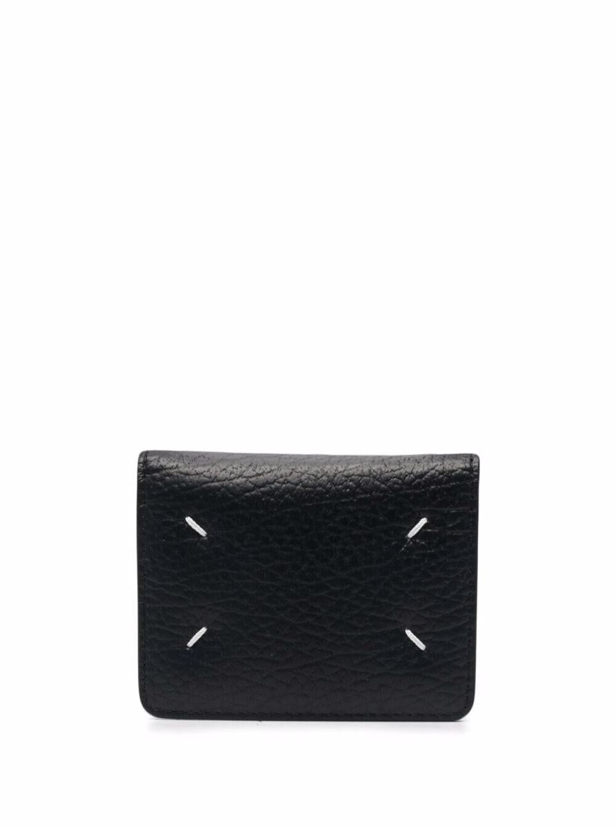 Black Bifold Wallet With Stitching Detail And Key Ring In Grained Leather Woman Maison Margiela