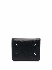 Black Bifold Wallet With Stitching Detail And Key Ring In Grained Leather Woman Maison Margiela
