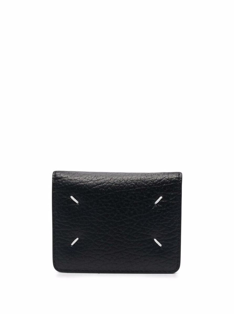 Black Bifold Wallet With Stitching Detail And Key Ring In Grained Leather Woman Maison Margiela