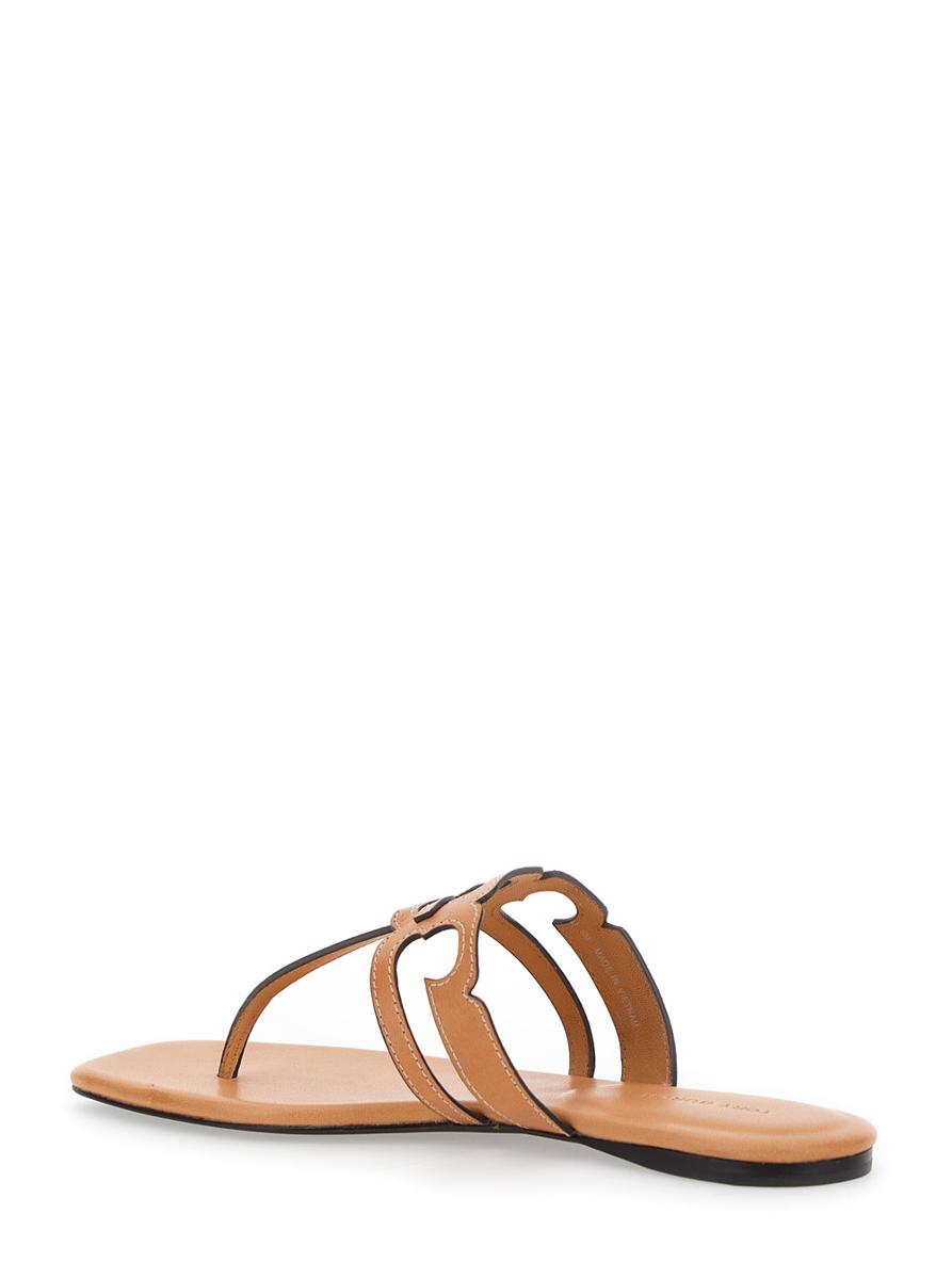 'Ines' Brown Sandals With Thong Design In Leather Woman