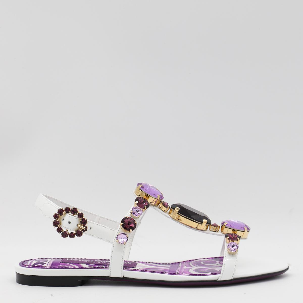 Dolce & Gabbana White And Violet Leather Sandals
