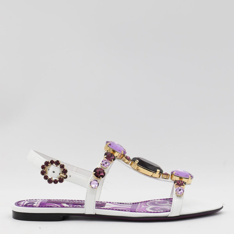 Dolce & Gabbana White And Violet Leather Sandals