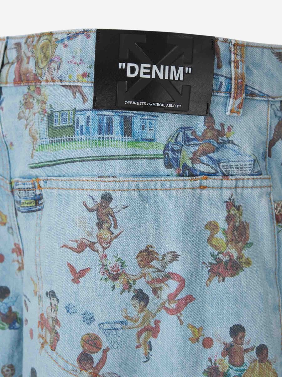 Off-White Printed Denim Bermuda Shorts
