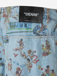 Off-White Printed Denim Bermuda Shorts