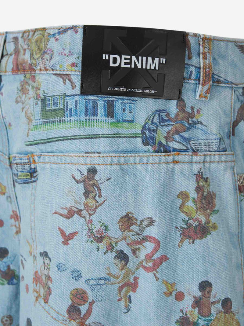 Off-White Printed Denim Bermuda Shorts