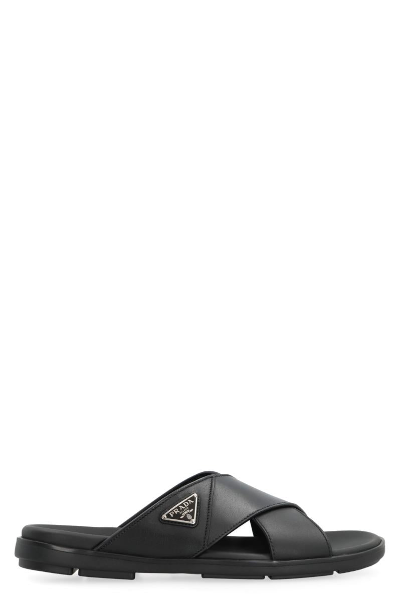 Prada Leather Slides With Logo