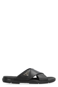 Prada Leather Slides With Logo