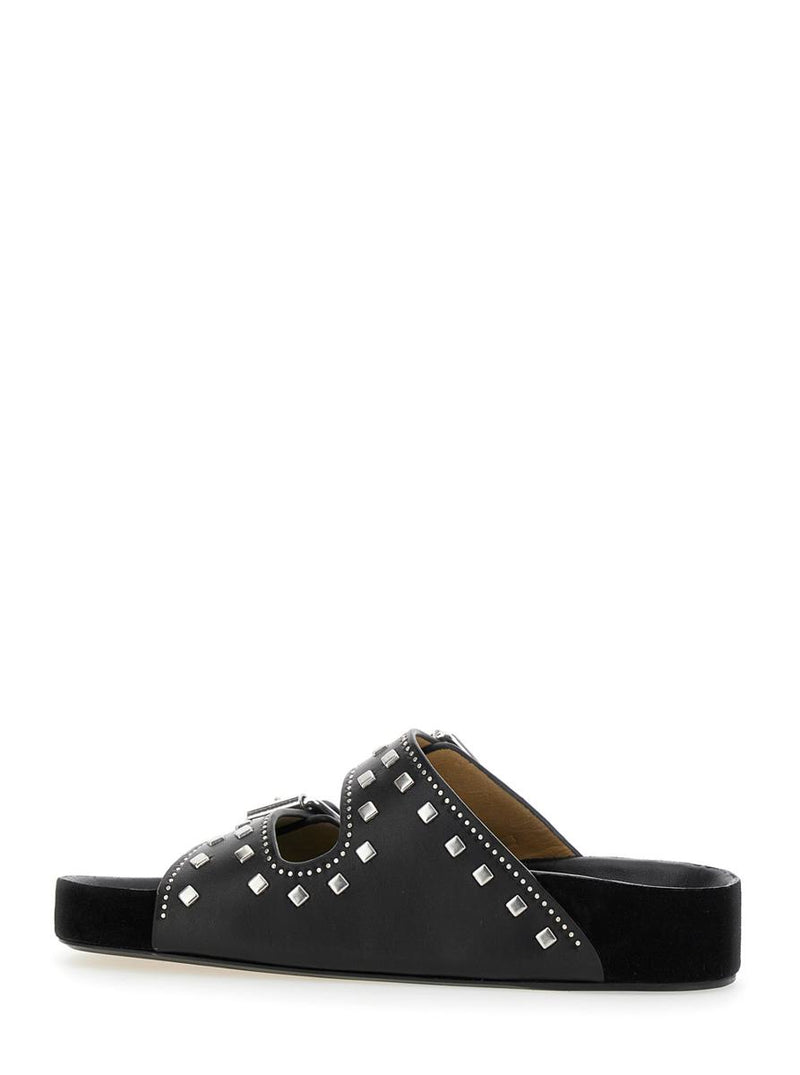 'Lennyo' Black Sandals With Stud Embellishments And Moulded Footbed In Leather Woman