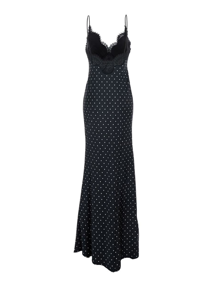 Polka Dot Satin Lace Maxi Dress