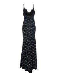 Polka Dot Satin Lace Maxi Dress