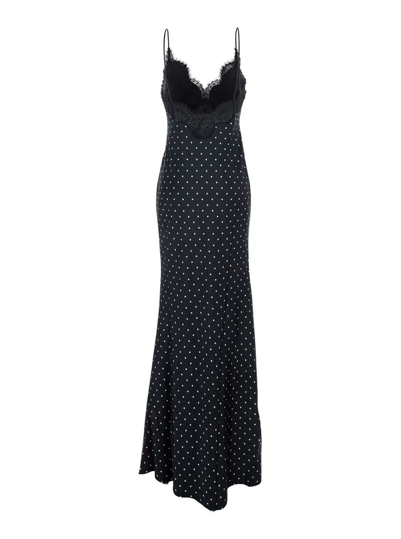 Polka Dot Satin Lace Maxi Dress