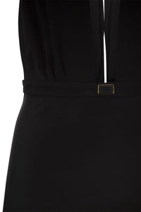 Elisabetta Franchi Satin Midi Dress With Asymmetric Skirt