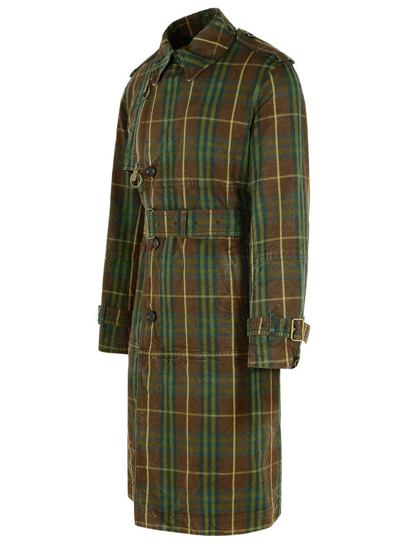 Burberry 'Check' Dark Green Cotton Trench Coat
