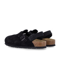 Birkenstock Tokio Black Nubuck Leather Mules With Strap