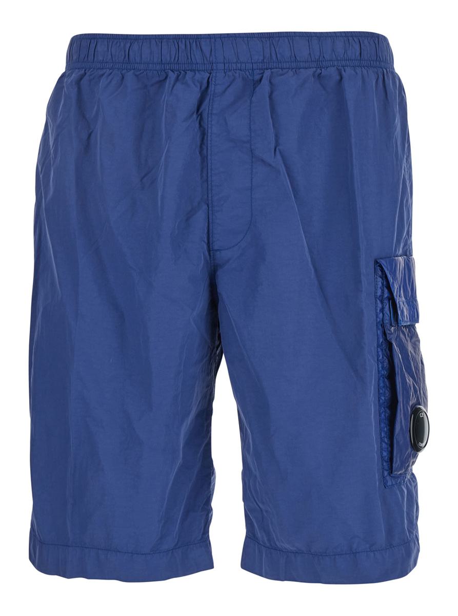 Blue Swim Shorts With Elastic Waist And Logo Plaque On The Side In Tech Fabric Man