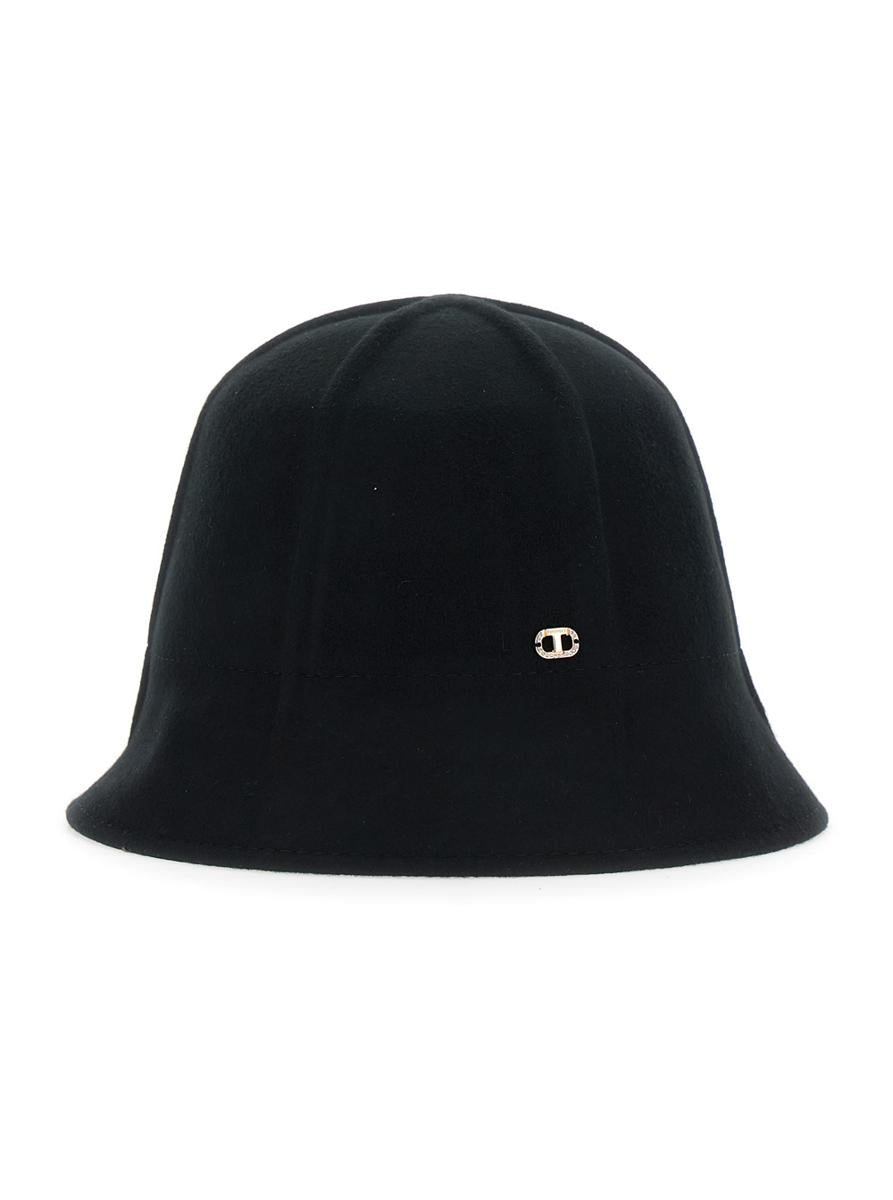 Black Bucket Hat With Logo Plaque On The Front In Cotton Woman