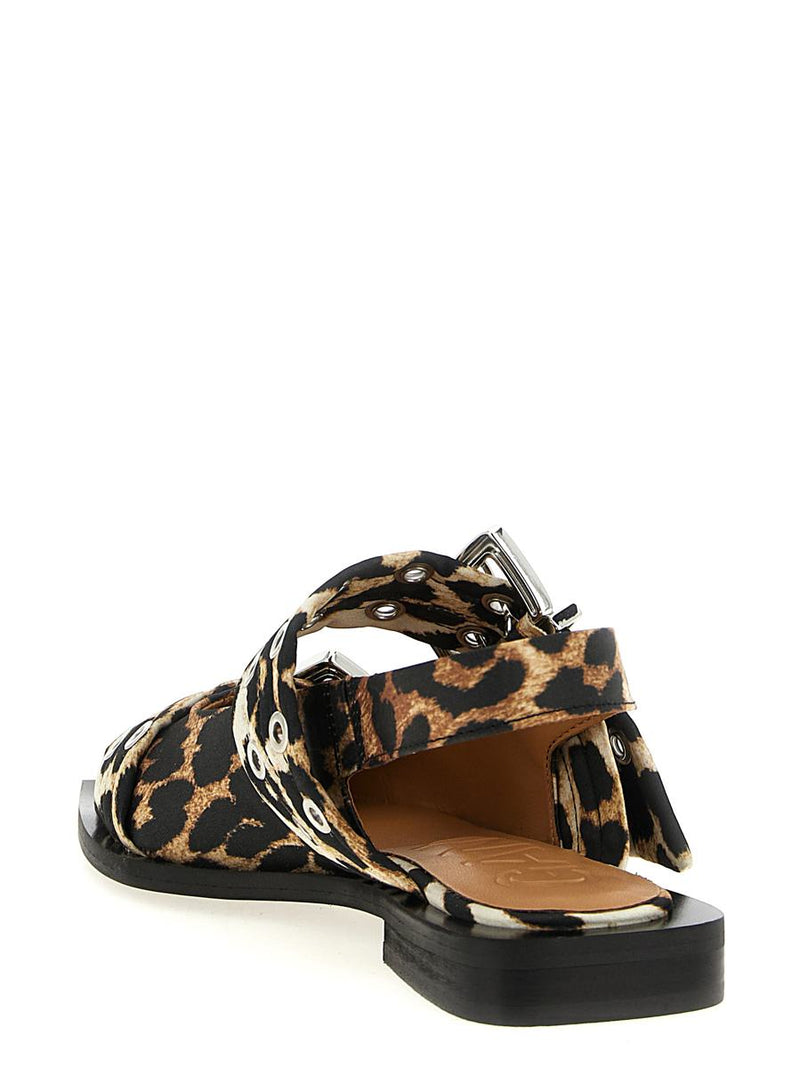 Ganni 'Leopard Satin Feminine Buckle' Slingback