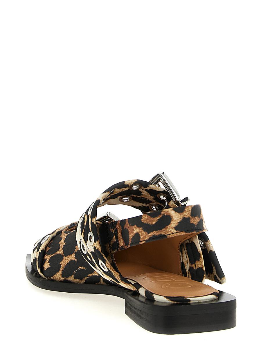 Ganni 'Leopard Satin Feminine Buckle' Slingback