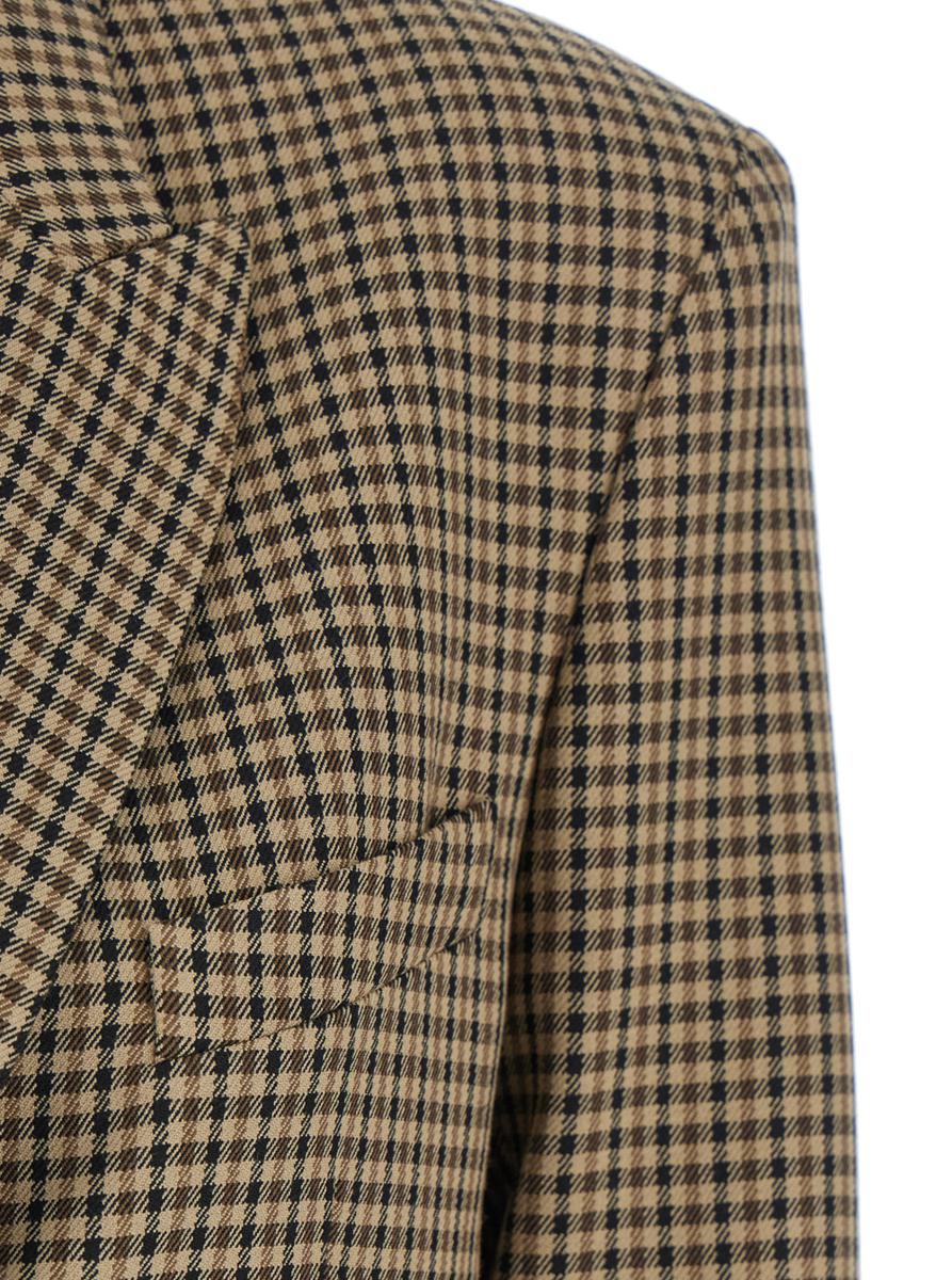 Brown Single-Breasted Jacket With All-Over Check Motif In Wool Woman