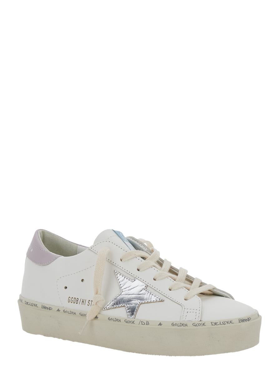 'Hi Star' White Low Top Sneakers With Laminated Star Patch On The Side In Leather Woman