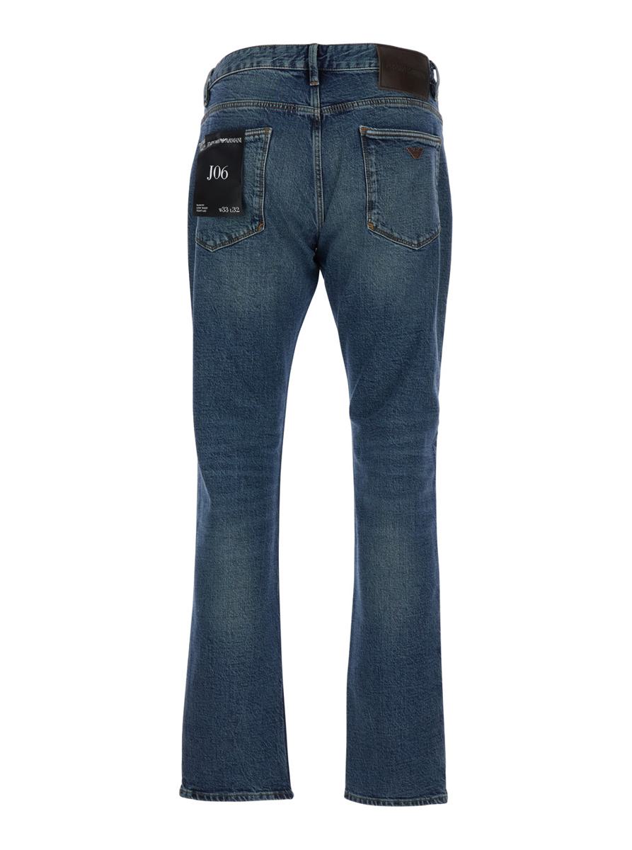 Blue Jeans With Belt Loops And Logo Patch On The Rear In Denim Man