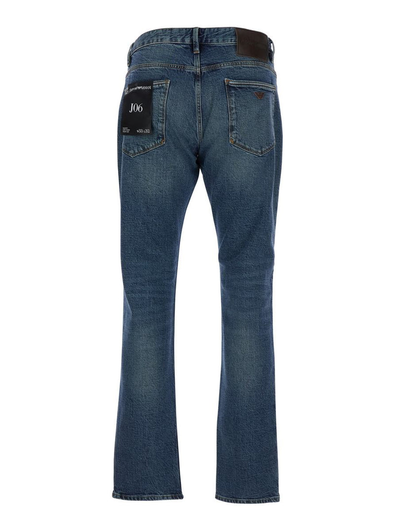 Blue Jeans With Belt Loops And Logo Patch On The Rear In Denim Man