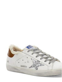 Golden Goose "Super Star" Leather Upper Glitter Star Tejus Print Leather Heel Shearling Lining Metal Lettering Shoes