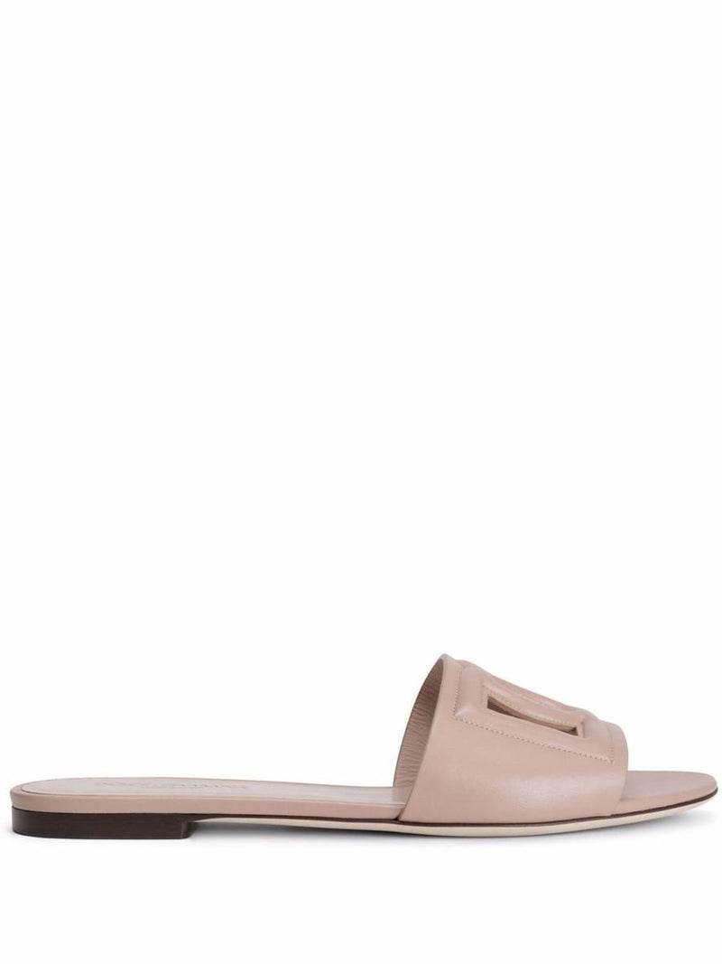 Dolce & Gabbana Dg Logo Leather Flat Sandals
