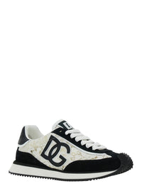 Black And White Low Top With Lace Details And Dg Patch On The Side In Fabric And Suede Blend Woman