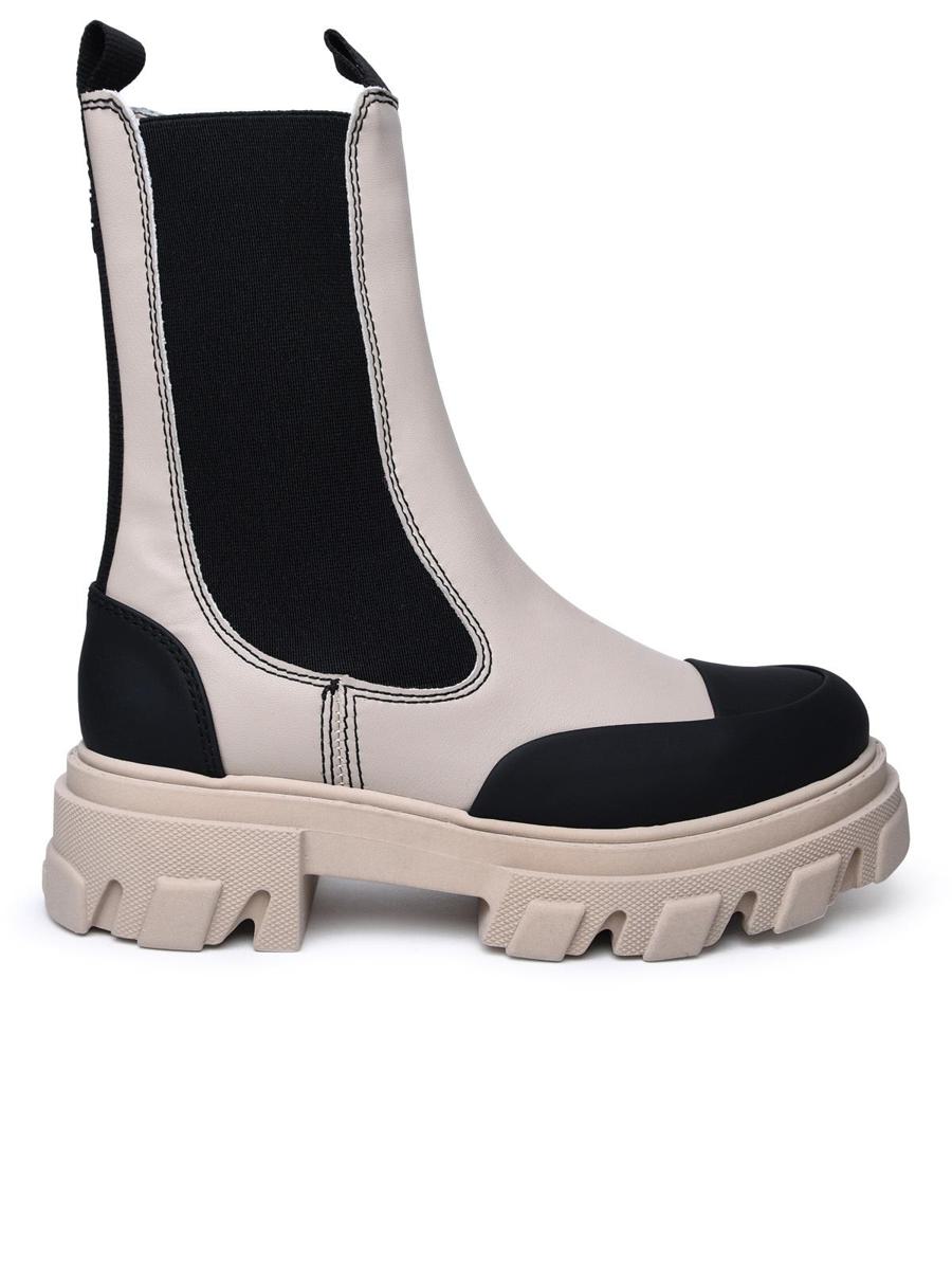 Ganni Beige Leather Ankle Boots