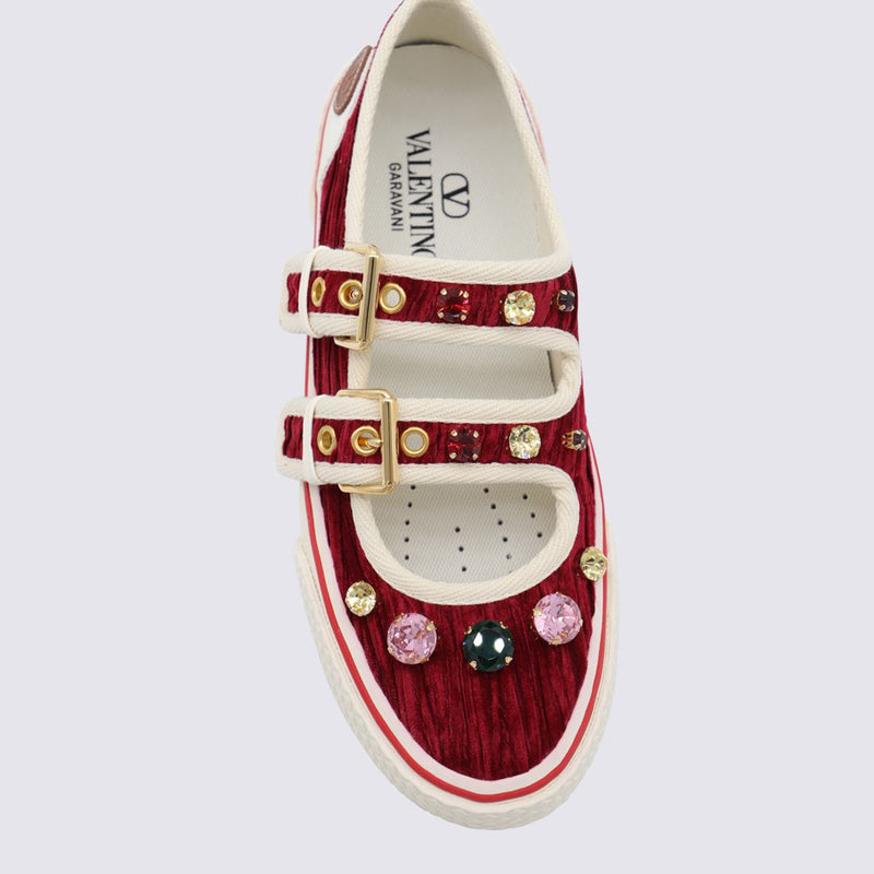 Valentino Garavani Burgundy And White Leather Sneakers