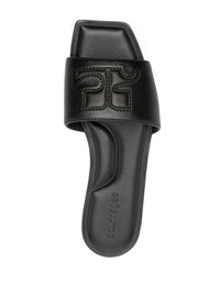 Courrèges Logo Leather Flat Sandals