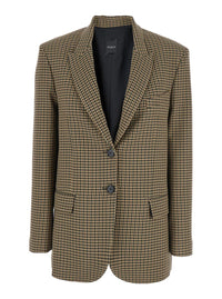 Brown Single-Breasted Jacket With All-Over Check Motif In Wool Woman
