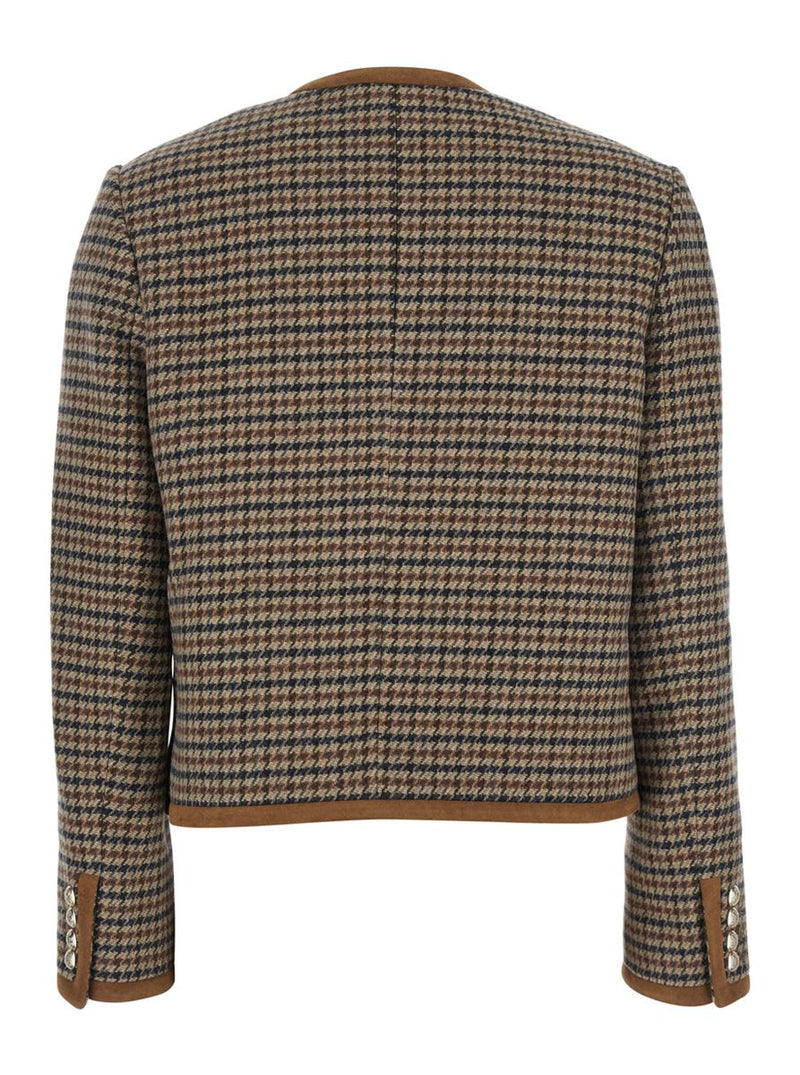 Beige Jacket With Button Closure And Front Pockets In Tweed Woman