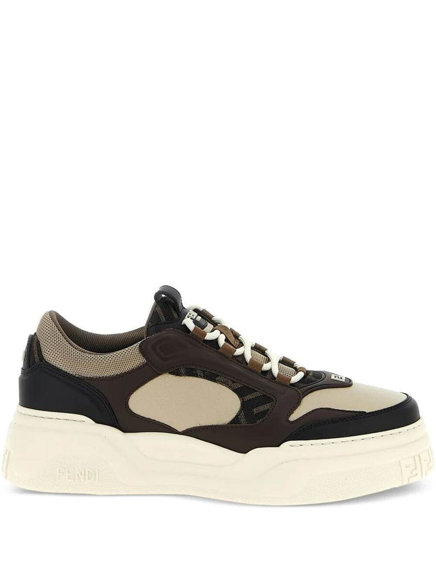 Fendi Force Leather Sneakers With Ff Jacquard And Mesh Details Shoes