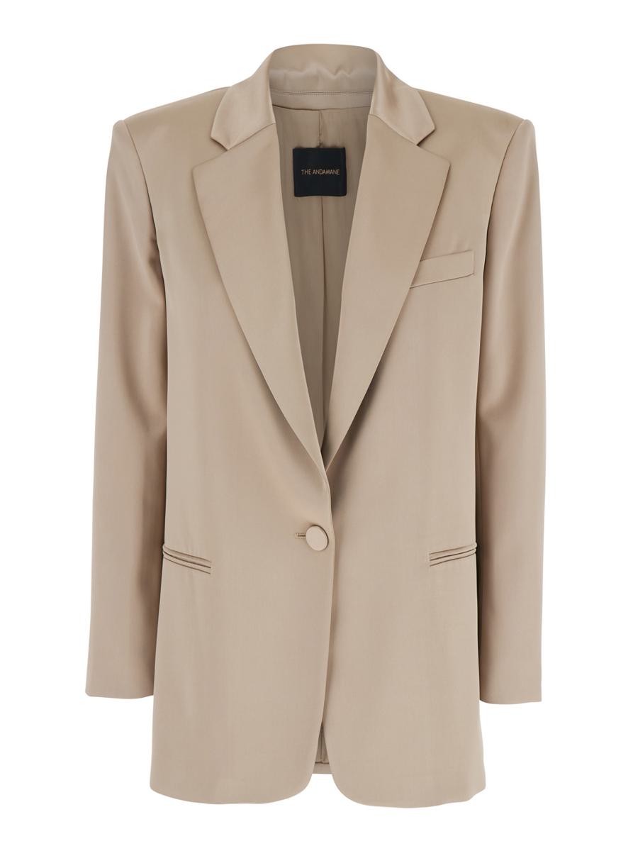 'Guia' Beige Single-Breasted Jacket With Notched Revers And Shoulder Pads In Wool Blend Stretch Woman