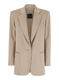 'Guia' Beige Single-Breasted Jacket With Notched Revers And Shoulder Pads In Wool Blend Stretch Woman