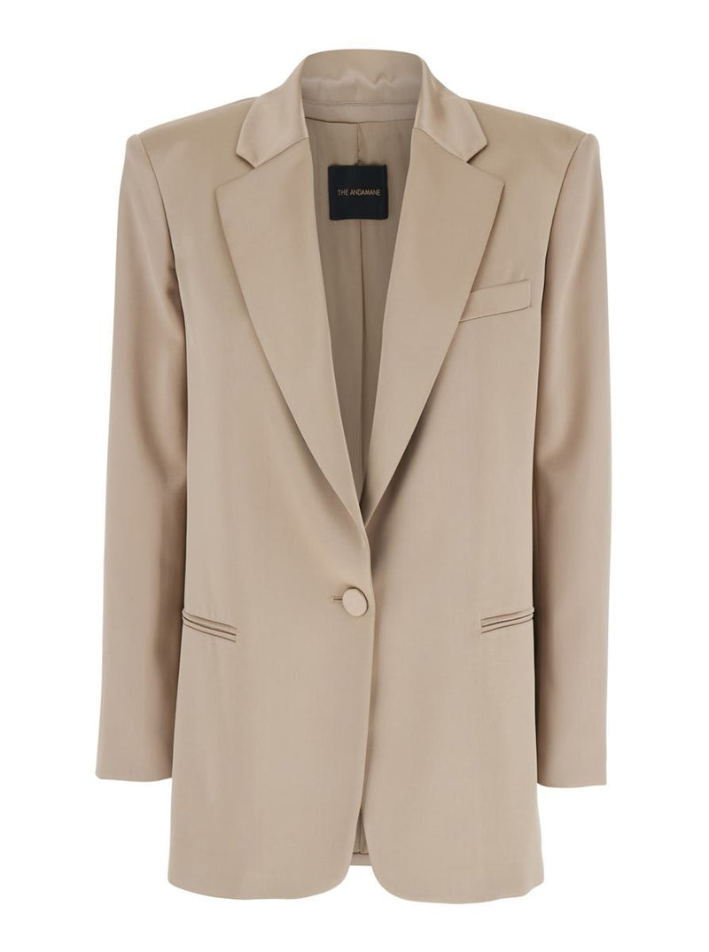 'Guia' Beige Single-Breasted Jacket With Notched Revers And Shoulder Pads In Wool Blend Stretch Woman
