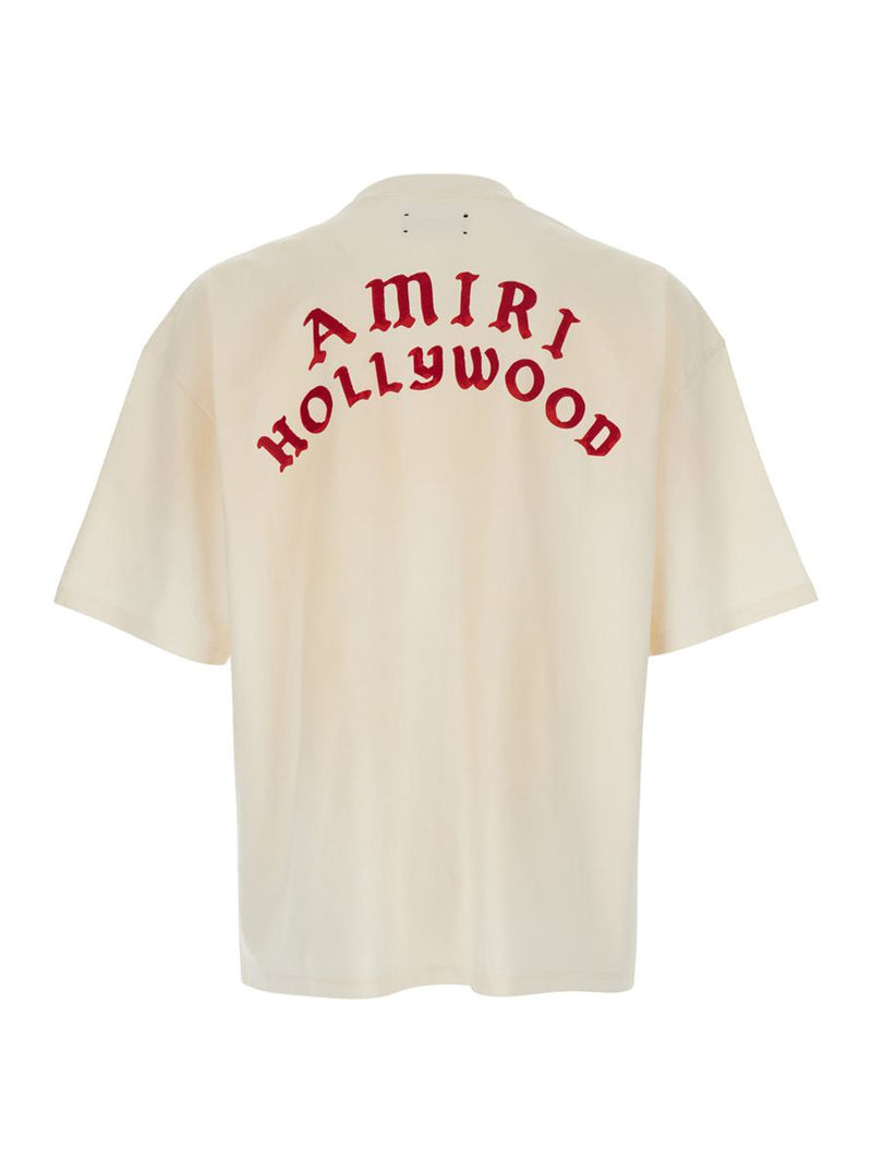 White Crewneck T-Shirt With Logo Lettering On Front And Rear In Cotton Man