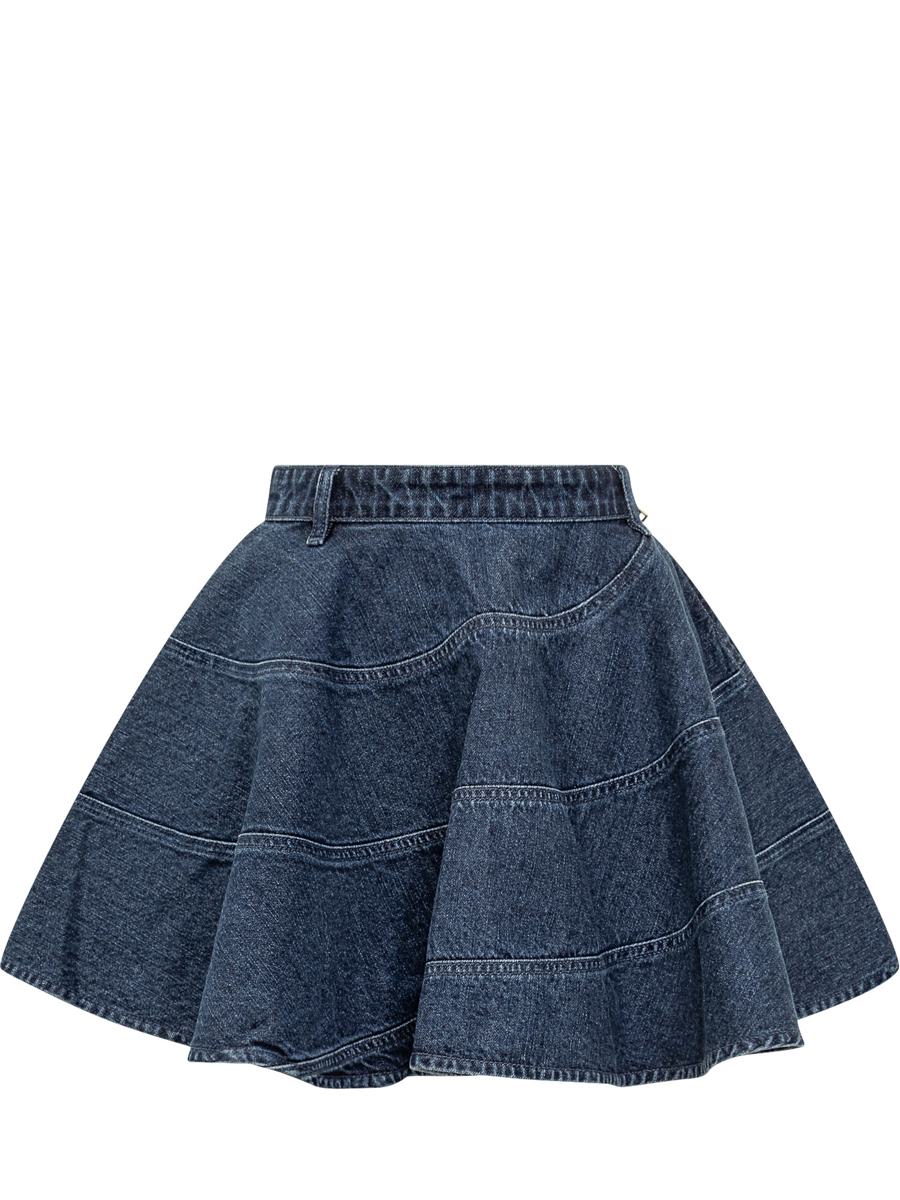 Self-Portrait Denim Mini Flared Skirt