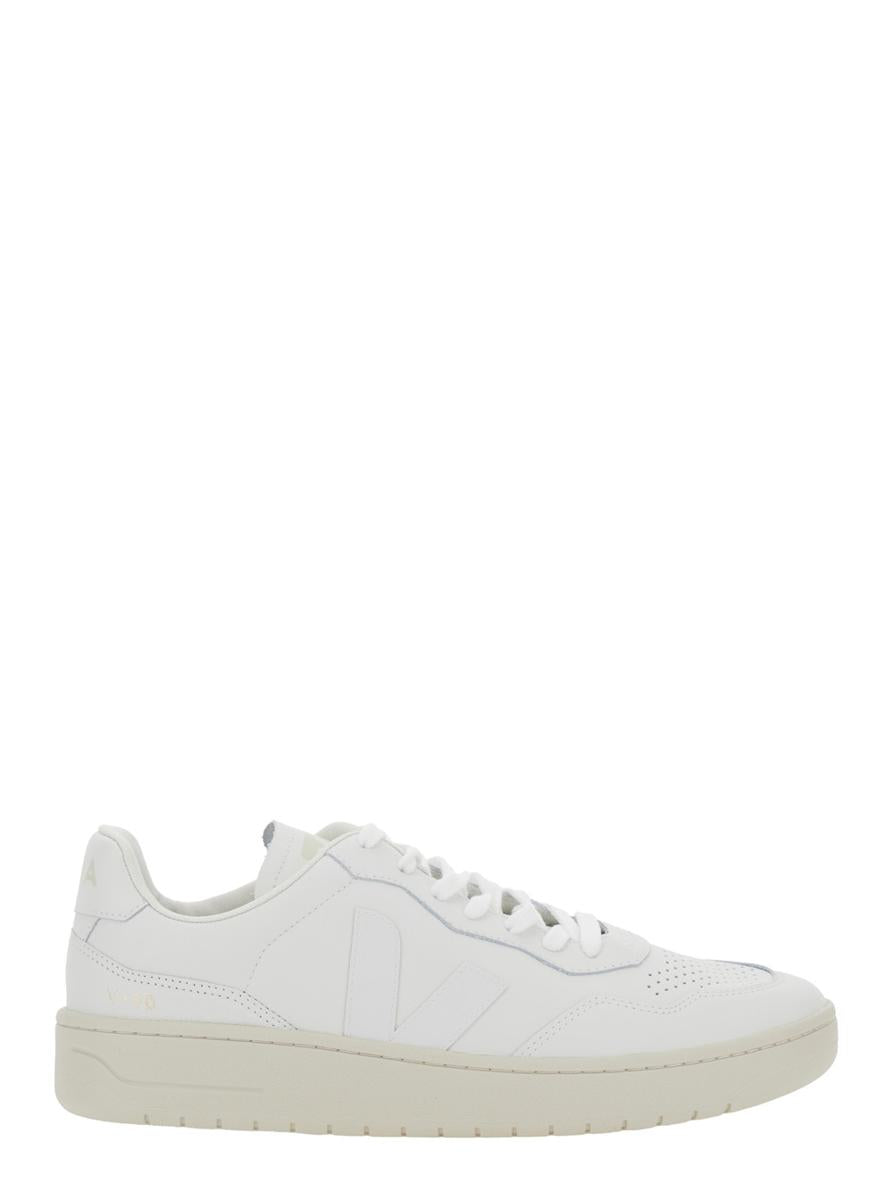 'V-90' White Sneakers With Logo Patch On The Tongue And Logo Lettering On The Heel In Leather Unisex