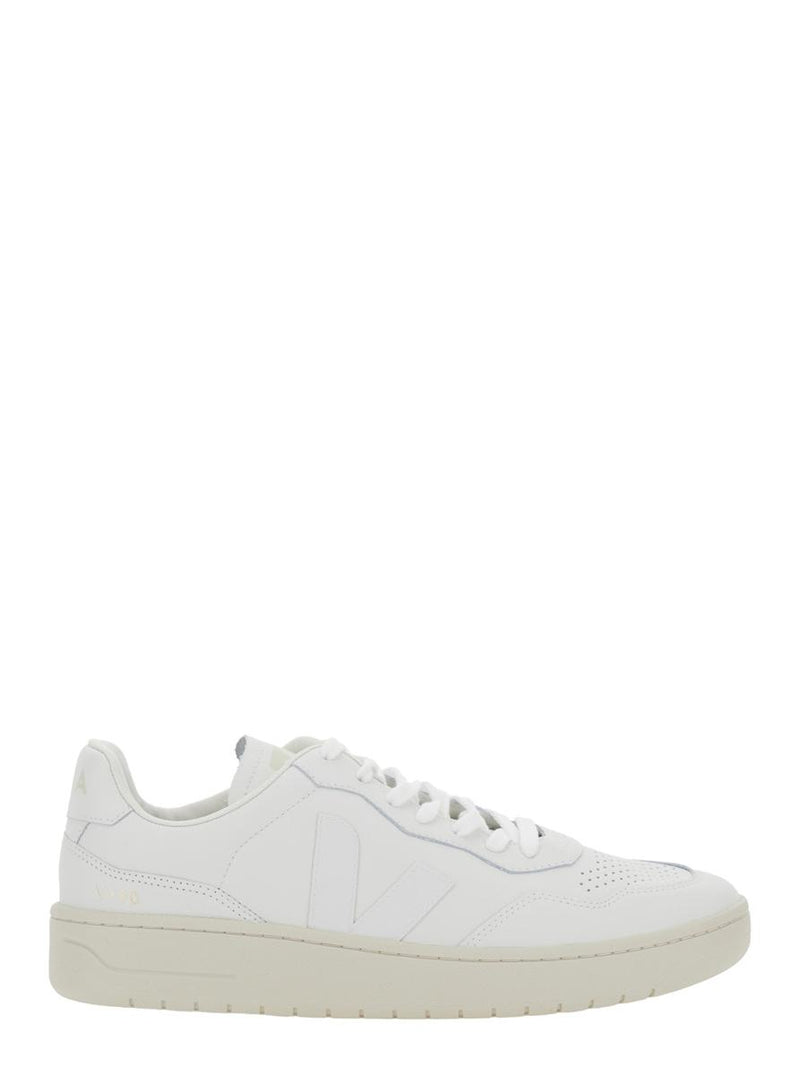 'V-90' White Sneakers With Logo Patch On The Tongue And Logo Lettering On The Heel In Leather Unisex