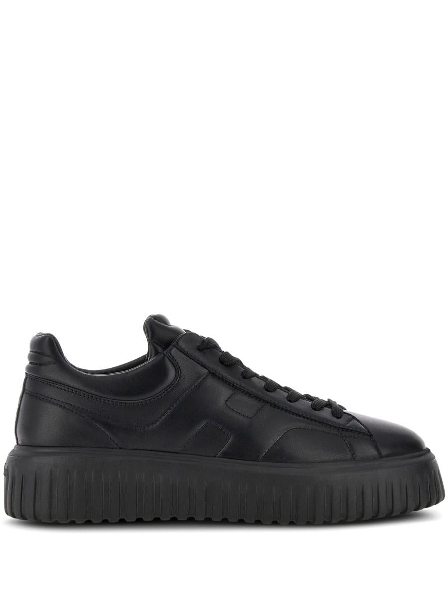 Hogan H-Stripes Sneakers In Black Sheepskin Leather