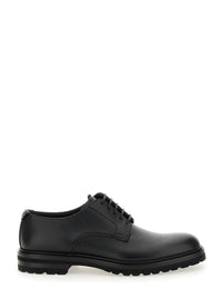 'Altavilla' Black Derby Lace-Up Shoes With Metal Dg Logo On Heel In Brushed Leather Man